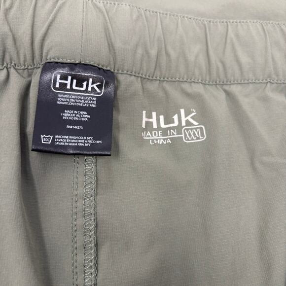 Huk Mens 3XL Solid Green Stretch Waist Drawstring Vented Fishing Pants - Picture 3 of 6